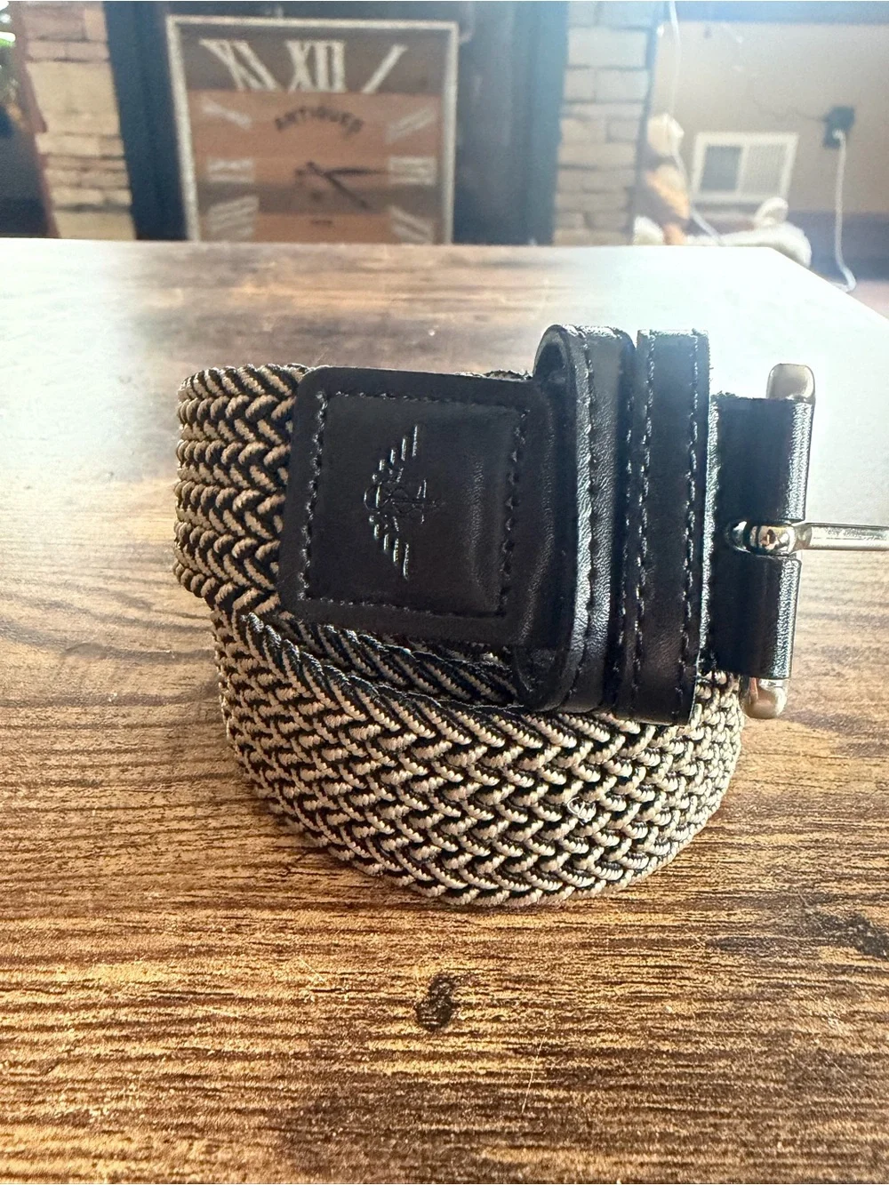 Dockers Black and Tan Woven Elastic Belt